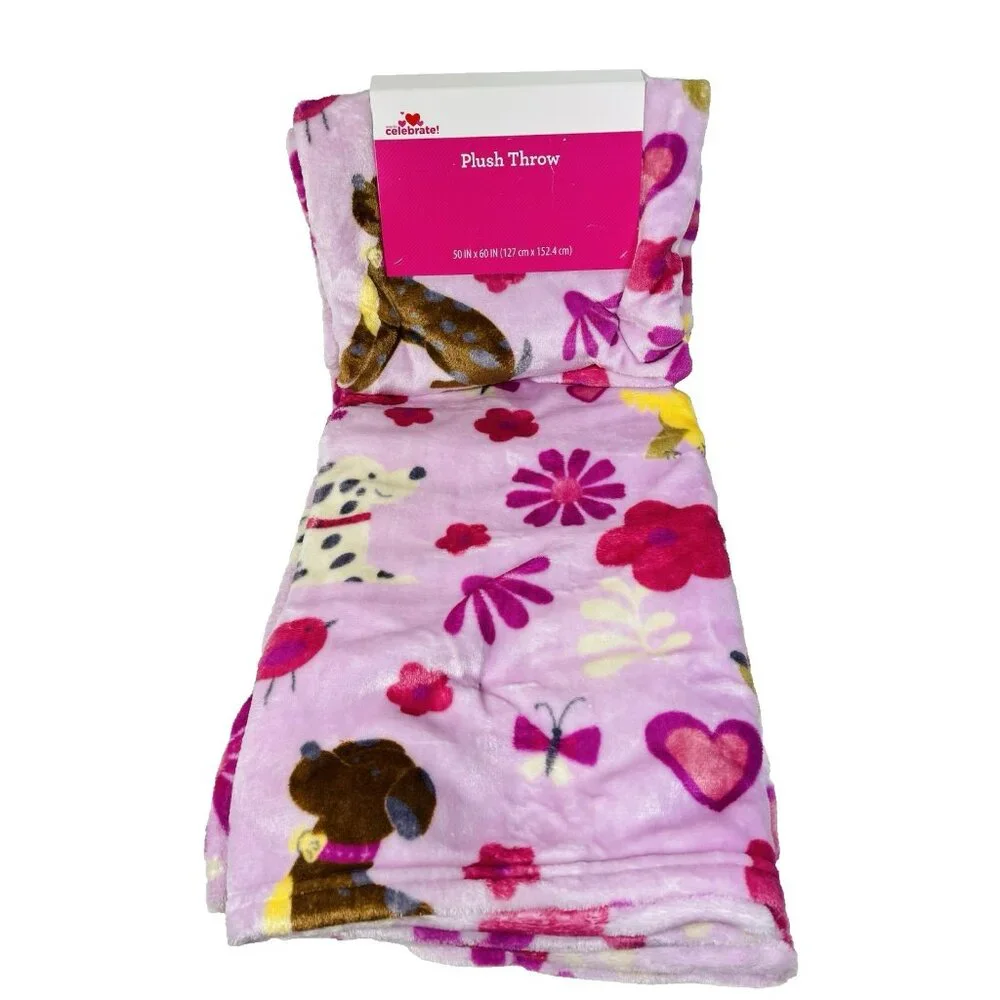 Way To Celebrate Cute Puppy Dogs Velvet Plush Throw Blanket 50
